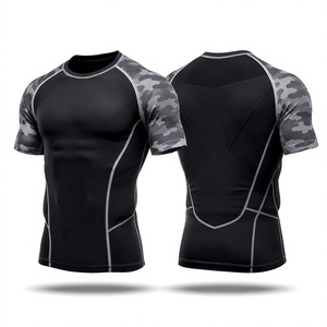 T-shirt de compression personnalisé pour homme, séchage rapide, extensible, coupe ajustée, sportif, pour entraînement en salle de sport, performance, sous-vêtement technique, haut de sport OEM - Product Image 1
