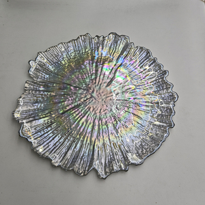 SMOOTH Wholesale Round Gold Radial Pattern Clear Wedding Glass Charger <b>Plates</b> For Dinner - Product Image 4