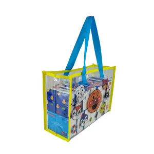 Atacado Dobre sobre Transparente PVC Shopping Tote Bag Grande Impressão Personalizada e Cor Sólida Impermeável com Botão