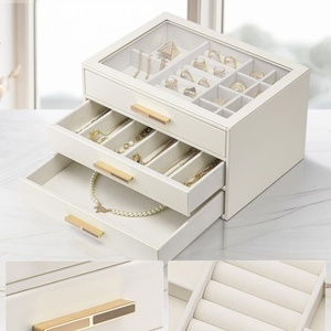 Wholesale Luxury Multi-Drawer Wooden Jewelry <b>Box</b> Organizer for Women Large Glass Lid and Square Pattern for Storing Rings - Product Image 5
