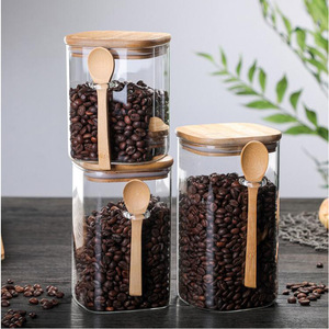 Pot à épices avec couvercle en bois et cuillère, récipient en verre hermétique pour le stockage des assaisonnements solides - Product Image 2