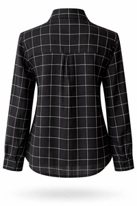 Blusa de Mujer con Diseño de Cuadrícula, Manga Larga, Cuello con Solapa, Camisa de Trabajo, 100% Algodón, Ecológica, Transpirable, Proveedor ODM OEM - Product Image 2