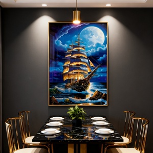 Peinture murale personnalisée pour l'entrée, le couloir, le salon, peinture de paysage marin, voilier, peinture en porcelaine cristalline LED - Product Image 3