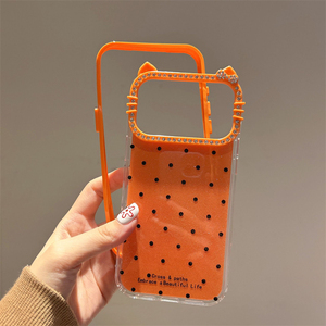 เคสโทรศัพท์ลายการ์ตูนกลิตเตอร์ลายจุด 2 in 1 สำหรับ iPhone 17 Pro Max 16 15 14 13 12 11 น่ารัก ประดับเพชร ลายคิตตี้ พร้อมกรอบป้องกันกล้อง - Product Image 3