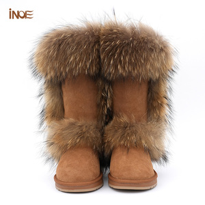 Stivali Invernali da Donna in Vera Pelle con Pelliccia di Procione e Zeppa Impermeabili alla Moda da Neve per Autunno Caldi di Fabbrica - Product Image 2