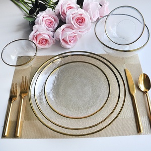Plato de cena con borde dorado transparente y Bol para ensalada de frutas juego vajilla en vidrio decorativo para boda en <span class=keywords><strong>casa</strong></span> - Product Image 1