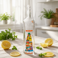 Botol Kaca Vodka Gin Kosong Mewah Ukuran Tinggi 750ml dengan Cetak Offset, Finishing Extra Flint, dan Tutup Sekrup Ropp