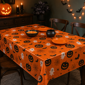 Mantel Morado de Halloween, Cubierta de Mesa Desechable de Plástico Impermeable con Estampado de Sombrero de Bruja y Luna para Fiestas de Halloween, Banquetes y Cenas - Product Image 1