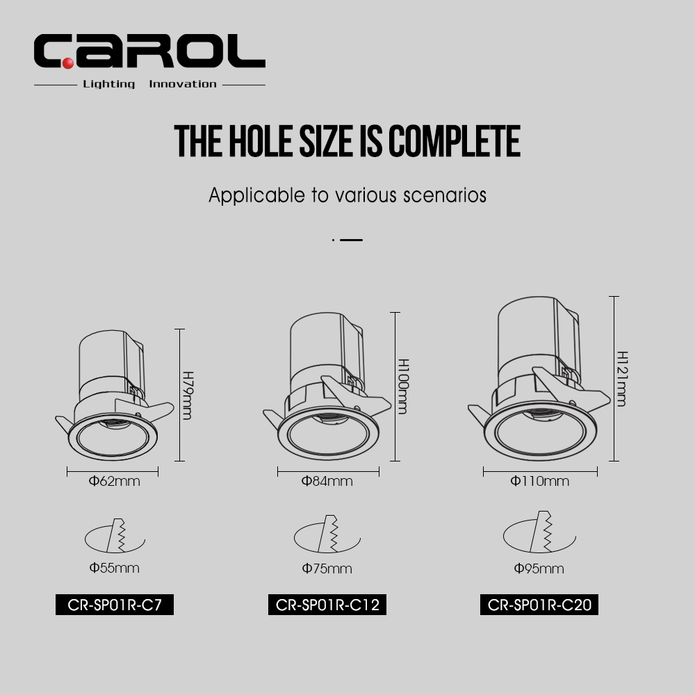 Кэрол новый дизайн регулируемые кольца с антибликовым покрытием Потолочный Светильник направленного света 7 Вт для гостиничного 75 мм 12 Вт встраиваемые светодиодные светильники направленного света СИД