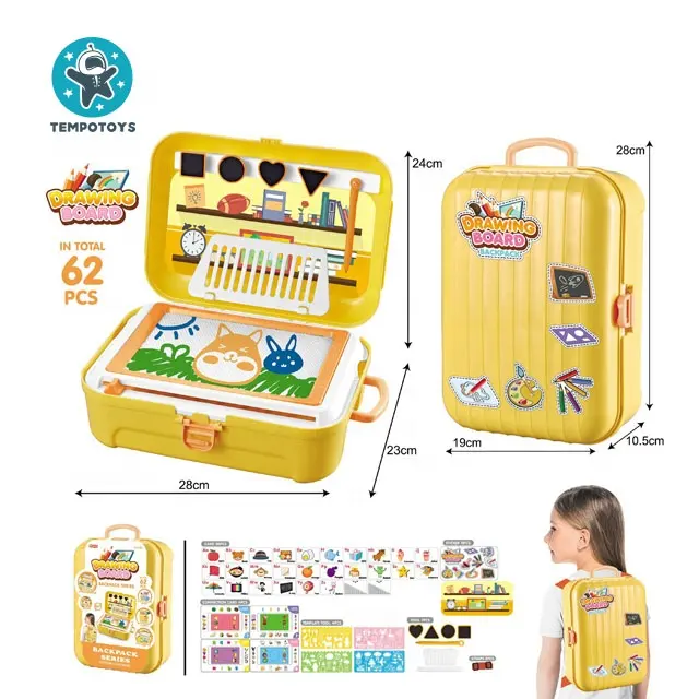 Tempo Toys 2021 Mainan Populer 2 Dalam 1 Anak Papan Gambar dengan Aksesori Penyimpanan Dalam Perjalanan Tas Ransel Papan Tulis Lukisan