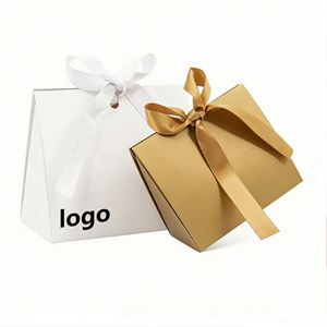 Factory Direct Customizable Triangle Paper <b>Gift</b> Box With Ribbon Elegant Ideal for Wedding Favor & Candy Packaging - Product Image 1