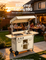 Cuisine extérieure avec barbecue et évier, armoire de rangement, table latérale pliable, idéale pour la cour, le camping, la vie en plein air