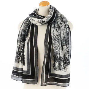 Bufanda cuadrada grande con estampado de estambres de poliéster de doble cara para mujer, chal grueso de oficina en blanco y negro de alta gama para invierno - Product Image 2