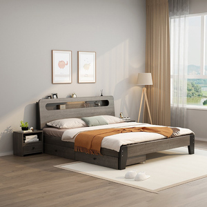 Cama Doble Grande de 1.8m Estilo Nórdico, <span class=keywords><strong>Dormitorio</strong></span> Moderno y Sencillo con Almacenamiento, Madera Sólida Estilo Japonés para Parejas - Product Image 2