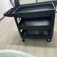 Carrito de Servicio Plegable Práctico, Resistente, Industrial, para Almacén, con 3 Niveles de Estantes de PP, Cuatro Ruedas Giratorias, Mango de Empuje Manual, OEM