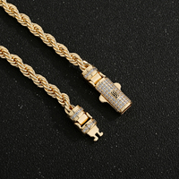 Collar de Cadena de Cuerda Chapado en Oro de 14K para Hombre y Mujer, Estilo Hip Hop, con Zirconia, Joyería de Latón