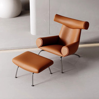 Mobilier de bureau ensemble chaise longue et pouf nordiques chaises en cuir marron pour salon chaise boeuf en cuir moderne design