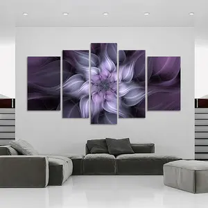 5 패널 벽 아트 보라색 꽃 식물 그림 꽃 아트 옷감 인쇄 가정 장식 거실 침실 벽 예술