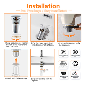 नवीनतम सार्वभौमिक बाथरूम 1-1/4 "स्टेनलेस स्टील सिंक पानी पॉप अप सिंक पानी पॉप अप बेसिन अपशिष्ट नाली साफ फिल्टर के साथ ओवरफ्लो - Product Image 6