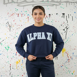 ALPHA XI <b>Navy</b> Blue Hooded Sweatshirt Applique Embroidery 100% Cotton Winter Velour Oversized Half Zip Clush Sports Eco-Friendly - Product Image 1