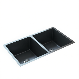 Évier de cuisine double en acier inoxydable noir, finition mate, à encastrer, design rectangulaire industriel - Product Image 1