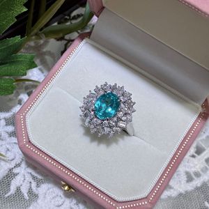 Joyería Yun Tong al por Mayor, Anillo de Plata 925 con Incrustaciones de Diamantes y Gema de Paraiba Cultivada de 3 <span class=keywords><strong>Quilates</strong></span> en Forma de Huevo, Estilo Retro Europeo Americano - Product Image 5