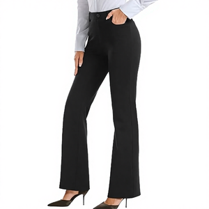 Pantalones formales de mujer al por mayor, estilo casual de negocios, de corte recto, anti-bolitas, transpirables, con efecto arrugado, tipo cargo, de tiro medio, para primavera. - Product Image 4