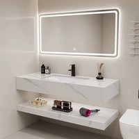 Comptoir de salle de bain de luxe en pierre frittée minimaliste européenne avec vasque intégrée, design personnalisé