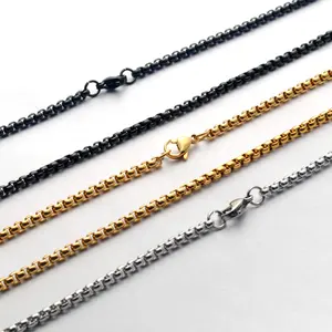 Factory Wholesale Stainless Steel Square Pearl Chains For Jewelry Making Necklace DIY Accessories with Gold Chain For Men Women