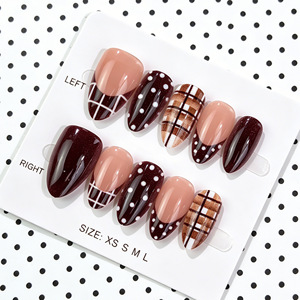 Offre Spéciale : Kit de Faux Ongles à Presser pour l'Automne – Motif Pois, French Manucure, Couleur Unie Luxe, Élégant Motif Écossais, Embouts d'Ongles Artistiques - Product Image 5