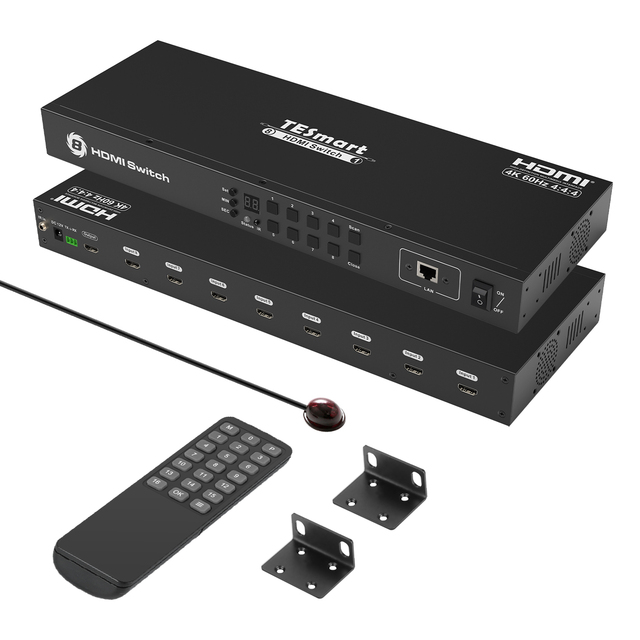 TESmart 8 Port Switch 4K 60Hz Rackmount HDMI Switcher 8 in 1 out 8x1 Support RS232 LAN Port for Command & Control Centers