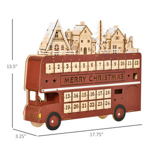 <b>Wooden</b> Christmas <b>Advent</b> <b>Calendar</b> Bus Shape Traditional Eco-Friendly Holiday Decoration With 24 Days Countdown And Village Scene - Product Image 6