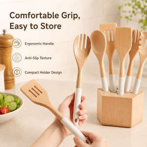 Spatule personnalisée antiadhésive à long manche, pelle à frire, cuillères à riz et à soupe, ensemble avec poignée en silicone résistante aux hautes températures - Product Image 4