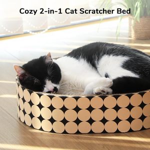 Lit de repos pour chat en carton écologique 2 en 1, grattoir ovale, durable, moderne, sans désordre - Product Image 5