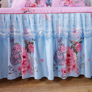 Parure de <span class=keywords><strong>lit</strong></span> 3 pièces de luxe moderne en polyester tissé 100% avec imprimé floral, jupe de <span class=keywords><strong>lit</strong></span> en dentelle, taie d'oreiller et housse de couette - Product Image 4