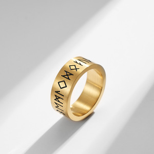 Nordic Viking Letter <b>Titanium</b> Steel <b>Ring</b> Matte Brushed Finish Men's Jewelry Gift - Product Image 4