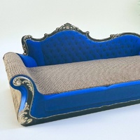 Canapé pour chat avec dossier capitonné, deux coussins, housses d'accoudoirs à imprimé animal, cadre sculpté, aspect cuir rose, canapé pour animaux de compagnie pour chats