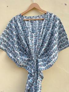 Caftán indio de algodón hecho a mano con estampado floral, caftán de verano para la playa, talla grande para mujer, camisón tipo caftán, regalo para ella. - Product Image 2