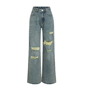 Heavy Denim Vintage Distressed Washed High Waist Ripped Straight <b>Leg</b> <b>Jeans</b> Casual Loose <b>Men's</b> <b>Jeans</b> - Product Image 3