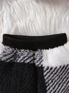 Set 3 Pezzi per Neonati Maschi Primaverile Casual Caldo con Gilet in Peluche Stampato con Orsetto + Pantaloni <span class=keywords><strong>a</strong></span> Quadretti Bianco e Nero + Set con Cappuccio e Protezioni Laterali con Cerniera - Product Image 5