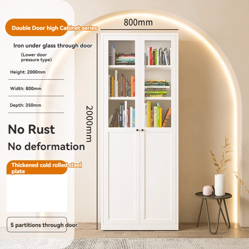Floor to ceiling glass and bottom iron bookshelf