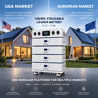 Batterie LiFePO4 empilable 10 kWh, 51,2 V, 212 Ah, batterie modulaire de stockage d'énergie domestique, OEM ODM, batterie solaire