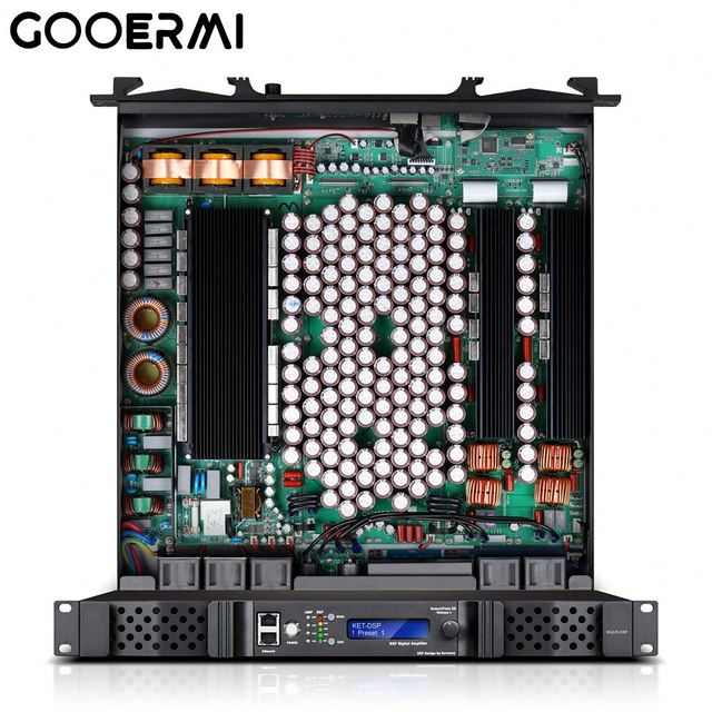 GaN Class D 2 Channel DSP FIR Digital Power Amplifier 4200W 1U Professional Audio Sound Processor with Dante PFC Live Stage