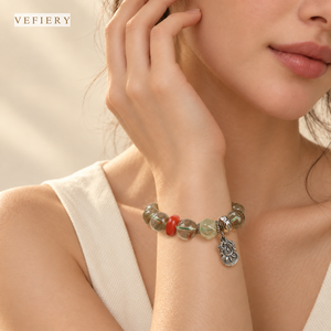Bracelet extensible perlé en agate verte naturelle, agate rouge et quartz à inclusions noires pour femme, vente en gros de bijoux - Product Image 2