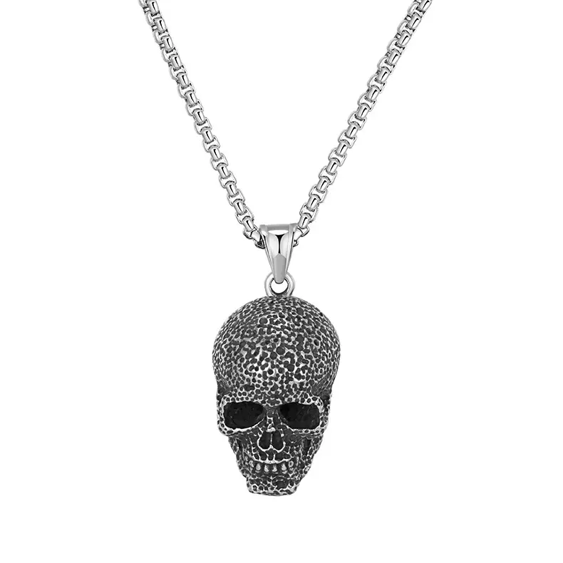 Hot selling hip hop skull necklace Men's fashion brand punk silver skull titanium steel necklace
