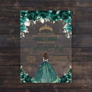 Fola d'oro personalizzare lussuosi <span class=keywords><strong>abiti</strong></span> verdi dolce 16 Quinceanera invito per la mostra di mele cotogne acriliche invito a nozze - Product Image 6