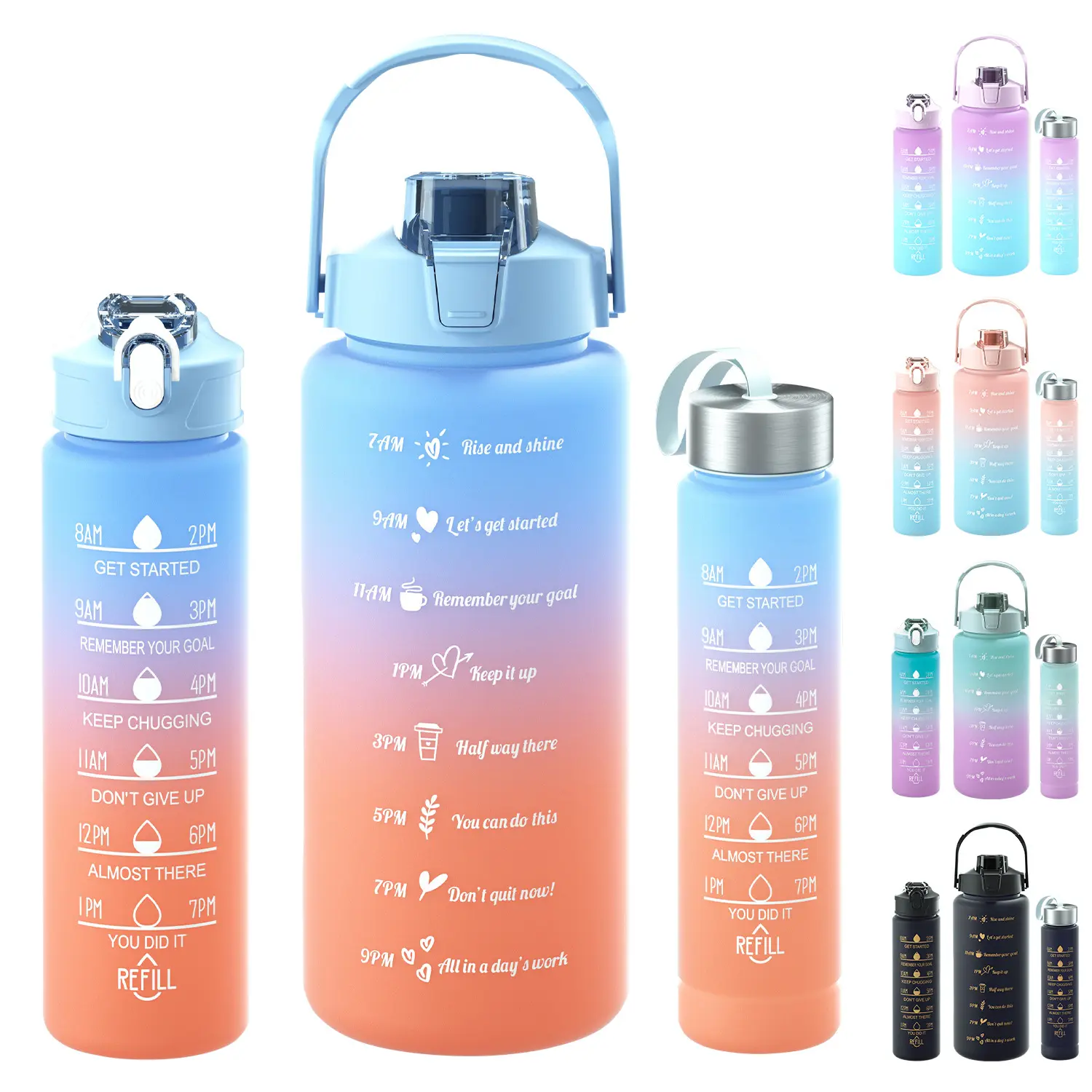 BPA miễn phí đa mục đích 2L nửa Gallon nhựa thể thao trực tiếp uống phòng tập thể dục 3 Bộ trong 1 cái chai nước thiết lập với rơm và nắp