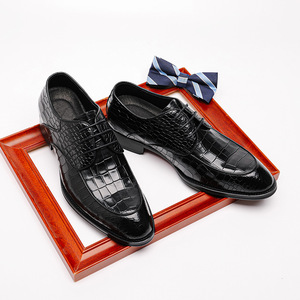 Chaussures en cuir pour hommes, chaussures habillées à effet crocodile, chaussures en cuir véritable, chaussures de mode pour hommes, pour le travail et les occasions décontractées - Product Image 1