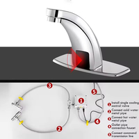 Robinet mitigeur chaud/froid à capteur infrarouge sans contact en acier inoxydable à noyau de valve en céramique FSH avec finition chromée polie pour salle de bain