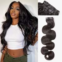 Extensiones de Cabello Natural Chino con Clip, Puntas Gruesas, Color Marrón Oscuro, Extensiones de Cabello Remy, Postizos para Trenzas de Cabello Virgen